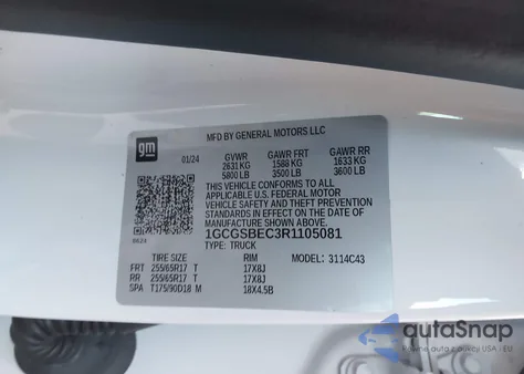 2024 Chevrolet Colorado 2Wd Wt z USA, uszkodzony, nr VIN 1GCGSBEC3R1105081